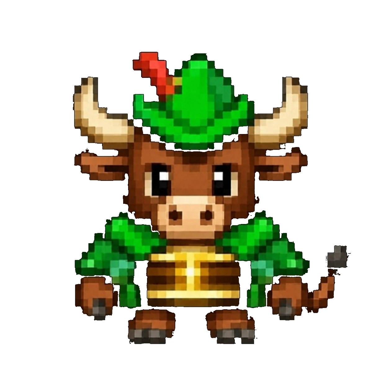 Pixel art Robin Hood bull character